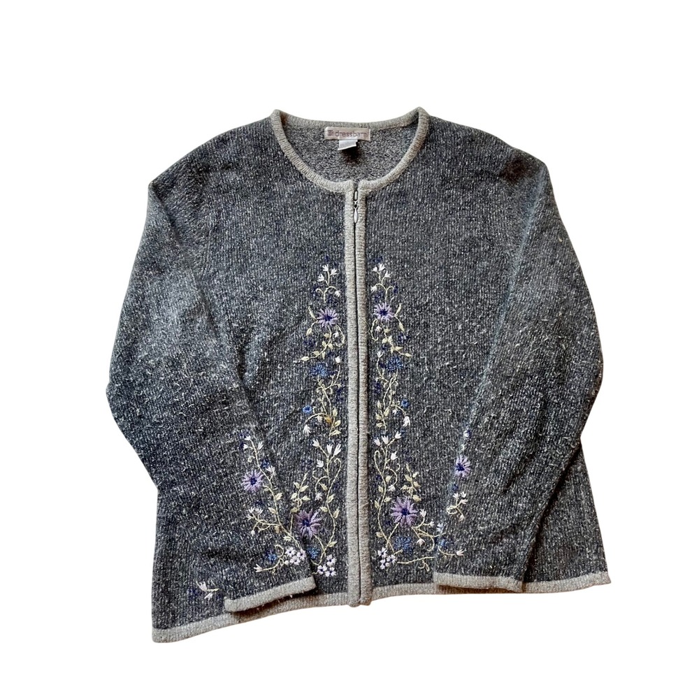 Dressbarn Silk & Angora Blend Embroidered Cardigan